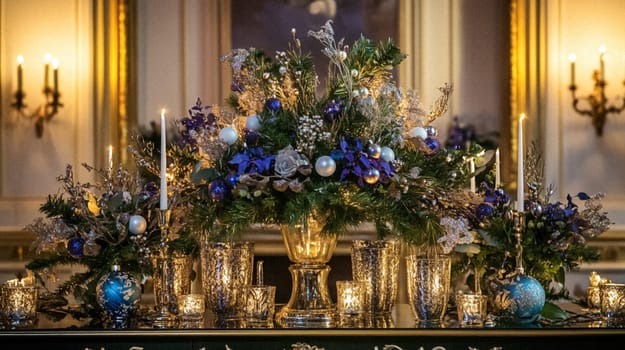 Country manor decorated for Christmas, Merry Christmas holiday idea