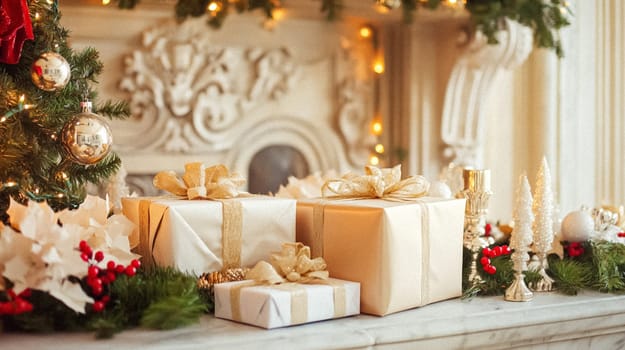 Country manor decorated for Christmas, Merry Christmas holiday idea