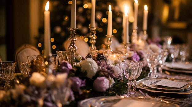 Country manor decorated for Christmas, Merry Christmas holiday idea
