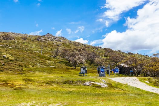 Perisher village views in summer in Kosciuszko National Park, Snowy Mountains, New South Wales, Australia