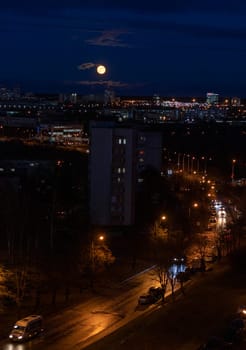 Cars moving on the night road.