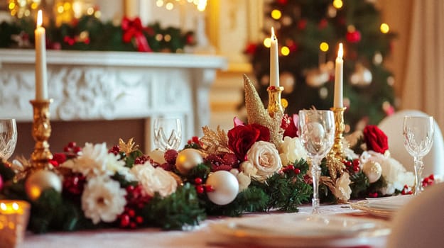 Country manor decorated for Christmas, Merry Christmas holiday idea