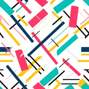 A vibrant and dynamic abstract geometric design featuring colorful lines and diverse shapes on a clean white background