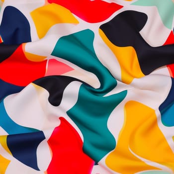 A striking abstract fabric pattern featuring vibrant colors and fluid shapes, ideal for fashion and design.