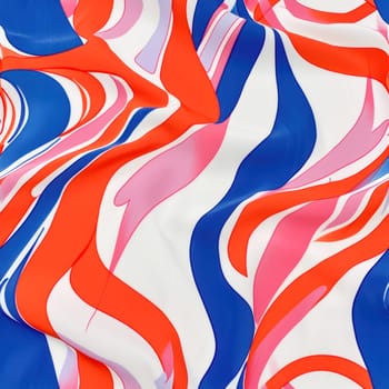 This is a vibrant abstract fabric design featuring swirling patterns that are created in bold and striking colors