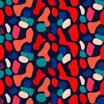 An energetic abstract pattern showcasing an array of colorful shapes against a deep, dark background
