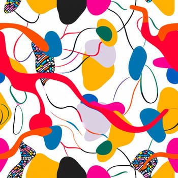 An engaging abstract design with playful shapes and vivid colors, arranged in a dynamic composition that captivates