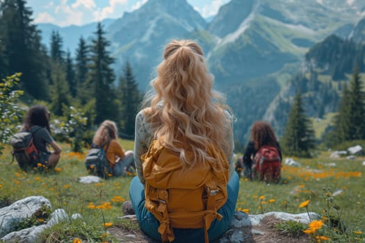 A group of friends are happily enjoying the beauty of nature in a picturesque mountain setting together