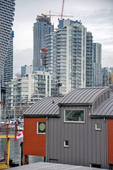 House on the water with view at downtown of Vancouver, Canada.
