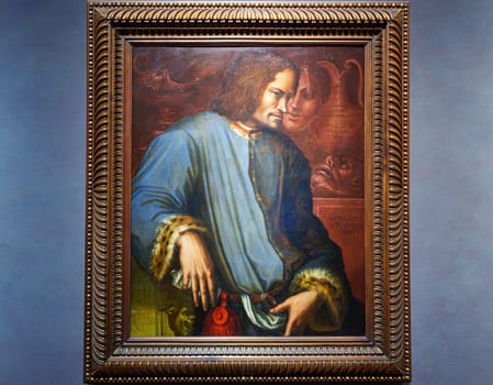 Florence, Italy, January 4, 2024: Portrait of Lorenzo Medici, Lorenzo the Magnificent. Giorgio Vasari. Uffizi gallery