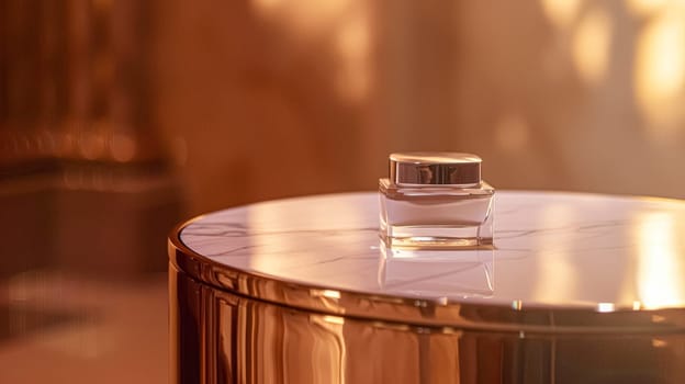 Cosmetic cream in a glass jar. Skin care concept. Background for beauty products