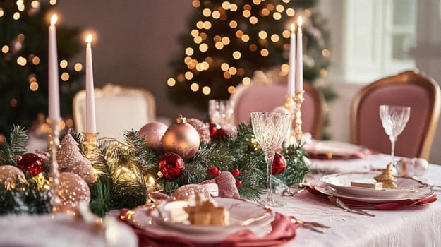Country manor decorated for Christmas, Merry Christmas holiday idea