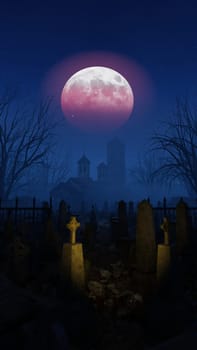 Grave On The Night Of Horror, 3D illustration Background for advertising and wallpaper in festival and religion scene. 3D rendering in decorative concept.