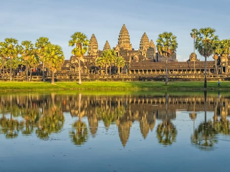 Ruin of ancient Angkor Wat temple by day in Angkor, Cambodia