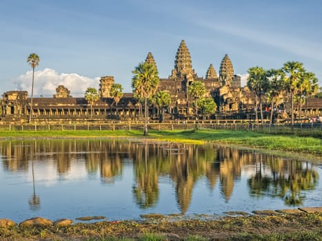 Ruin of ancient Angkor Wat temple by day in Angkor, Cambodia