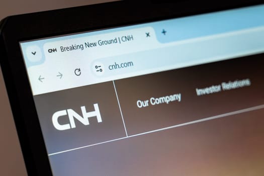New York, USA - December 21, 2024: Close-up view of CNH Industrial website homepage showcasing agricultural and construction equipment solutions