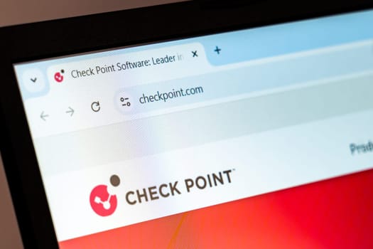 New York, USA - December 21, 2024: Check Point Software website homepage displayed on laptop screen with logo. Cybersecurity company offering advanced network security and threat prevention solutions
