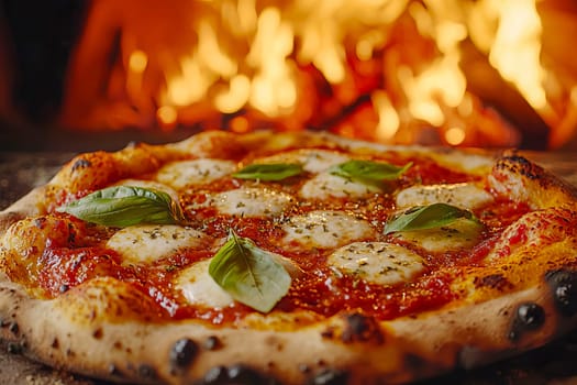 A margherita pizza with basil is freshly baked. Tradition Italian cuisine.