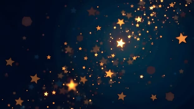 Falling stars glow softly in shades of gold, their twinkling descent captured in a seamless image a midnight blue and black background.