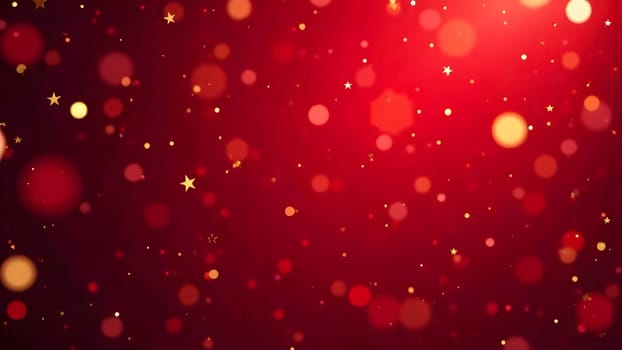 A seamless image of golden, silver, and multicolored confetti gently falling against a dark red festive background, enhanced with subtle sparkles and soft, rhythmic motion, perfect for holiday celebrations.