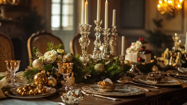 Country manor decorated for Christmas, Merry Christmas holiday idea
