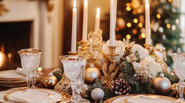 Country manor decorated for Christmas, Merry Christmas holiday idea