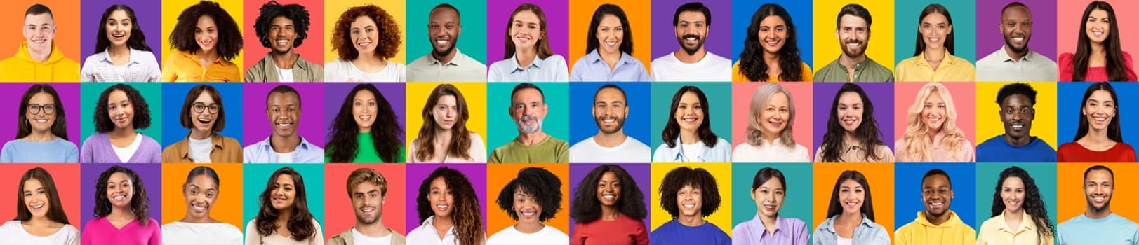 A vibrant collage showcases a variety of happy faces from different cultures and backgrounds. Each individual exudes joy, emphasizing the beauty of unity in diversity.