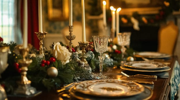 Country manor decorated for Christmas, Merry Christmas holiday idea