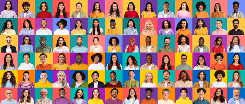 A vibrant collection of happy faces showcases diversity and unity among individuals from various cultural backgrounds, celebrating the beauty of the world together.