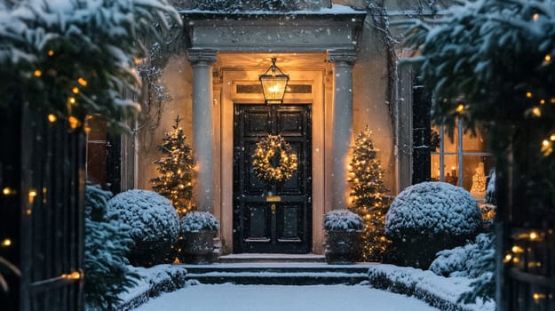 Country manor decorated for Christmas, Merry Christmas holiday idea