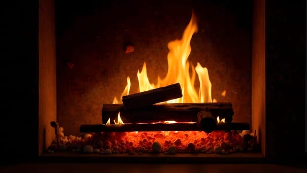 Flickering golden flames dance softly over glowing embers in this seamless image, paired with gentle smoke for a cozy winter feel.