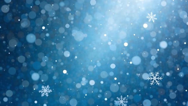 This image features glittering snowflakes drifting through the air with subtle sparkles and a soft blue gradient background for a tranquil effect.
