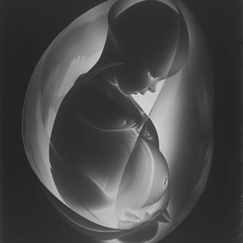 Detailed Black and White Ultrasound Image of a Fetus in the Womb Captured in Fetal Position.