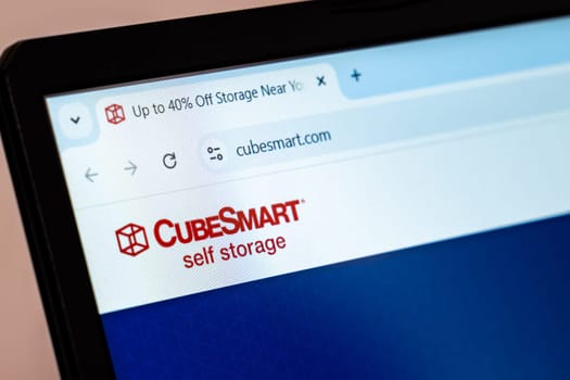 New York, USA - December 21, 2024: CubeSmart website homepage displayed on laptop screen with logo. Self-storage company providing personal and business storage solutions