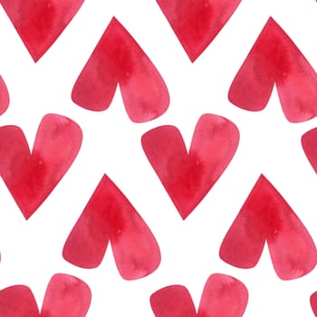 Love, passion, emotions. Seamless pattern of hand-drawn pink watercolor hearts. Sketchy illustration for Valentine's Day for wrapping paper, textiles, boxes, notebooks, notepads