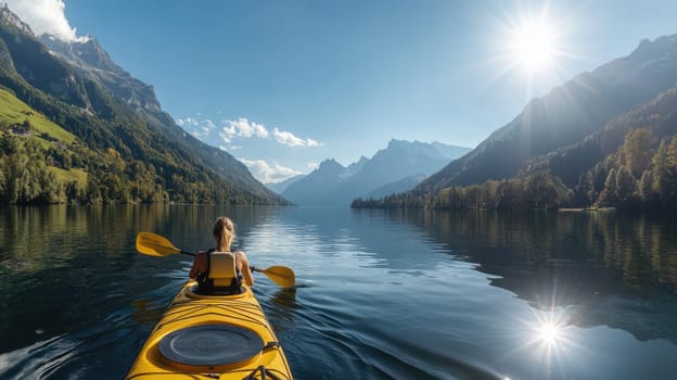 Canoe in serene wilderness: tranquil waters, picturesque landscape, outdoor adventure, scenic beauty, natural harmony, peaceful journey, lush surroundings, aquatic exploration, dyllic escape