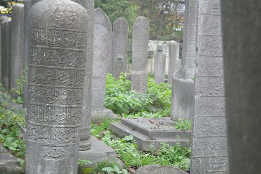 Turkey Istanbul 19 may 2023. The Ottoman historic old tombstones in cemetery,