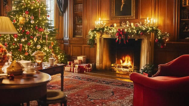 Country manor decorated for Christmas, Merry Christmas holiday idea