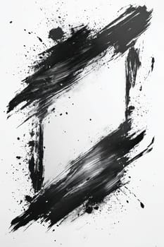 An Abstract black and white paint splatter frame with dynamic brush strokes