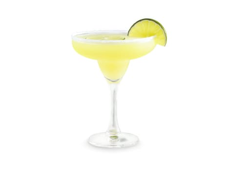 Daiquiri cocktail, pale yellow liquid, lime slice garnish, retro coupe glass, blurred tropical background, vintage Cuban flair..