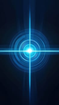 Futuristic crosshair design featuring glowing blue lines and circular patterns. Ideal for technology, gaming, and sci-fi themes, this abstract image conveys precision and modernity