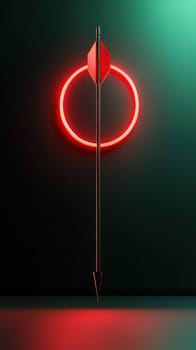 A sleek arrow stands vertically, intersecting a glowing neon red circle against a dark backdrop. The minimalist design and vibrant colors evoke a modern, futuristic aesthetic, ideal for tech-themed projects