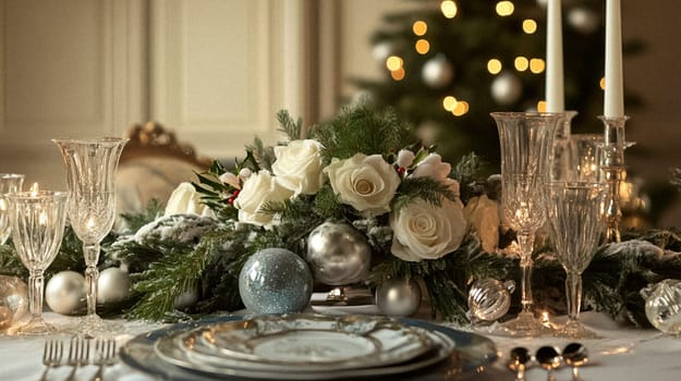 Country manor decorated for Christmas, Merry Christmas holiday idea