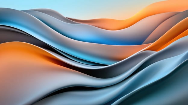A visually striking abstract design featuring flowing waves in blue and orange hues. The smooth, curving shapes evoke a sense of movement and energy, perfect for modern and creative projects