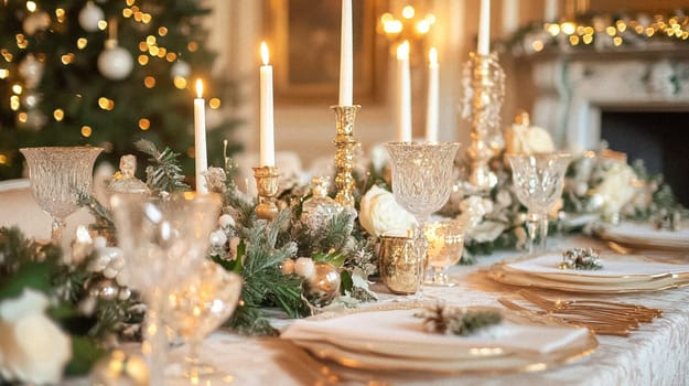 Country manor decorated for Christmas, Merry Christmas holiday idea