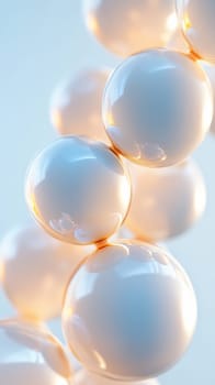 A collection of glossy, reflective bubbles is suspended in a soft, light-filled environment. The smooth surfaces and gentle lighting create a calming and abstract aesthetic, ideal for modern designs