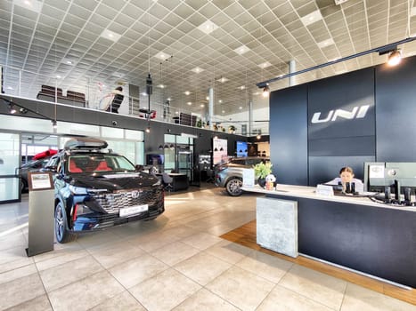 Krasnoyarsk, Russia - November 06, 2024: Beautiful Car in showroom of dealership Changan uni