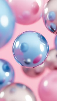 A collection of translucent bubbles in pastel pink and blue hues floats gracefully against a soft pink background. The image evokes a sense of whimsy and dreaminess, perfect for creative projects
