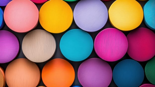 Brightly colored circles in various shades form a dynamic and eye-catching abstract pattern. The image showcases a harmonious blend of colors, perfect for backgrounds, design projects, or artistic inspiration