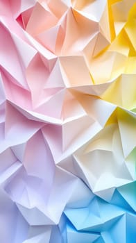 A vibrant abstract design featuring folded paper in pastel colors, forming a geometric pattern. The soft hues of pink, yellow, and blue create a visually appealing and modern aesthetic